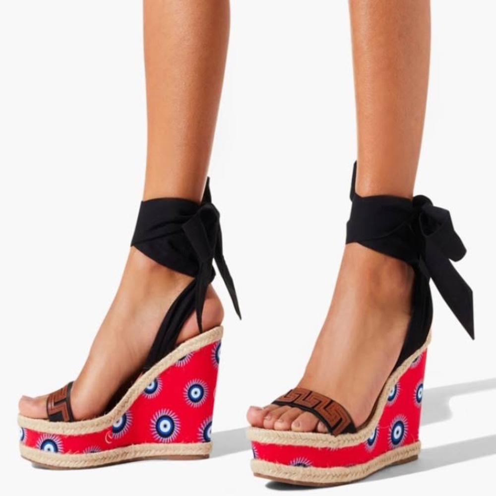 Christian Louboutin Athina des Cyclades 120 printed silk wedge sandals NWOT